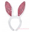 Easter Sparkle Light Pink White Bunny Rabbit Ear Headband H816 